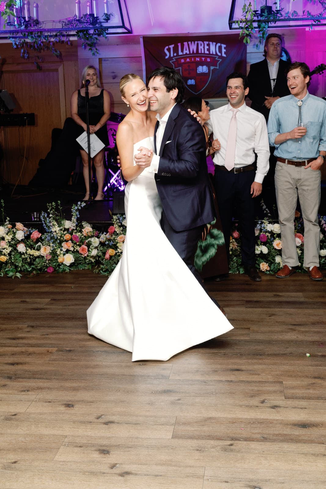 A first dance with the bride’s dress in full swirl at a Salt Lake City wedding