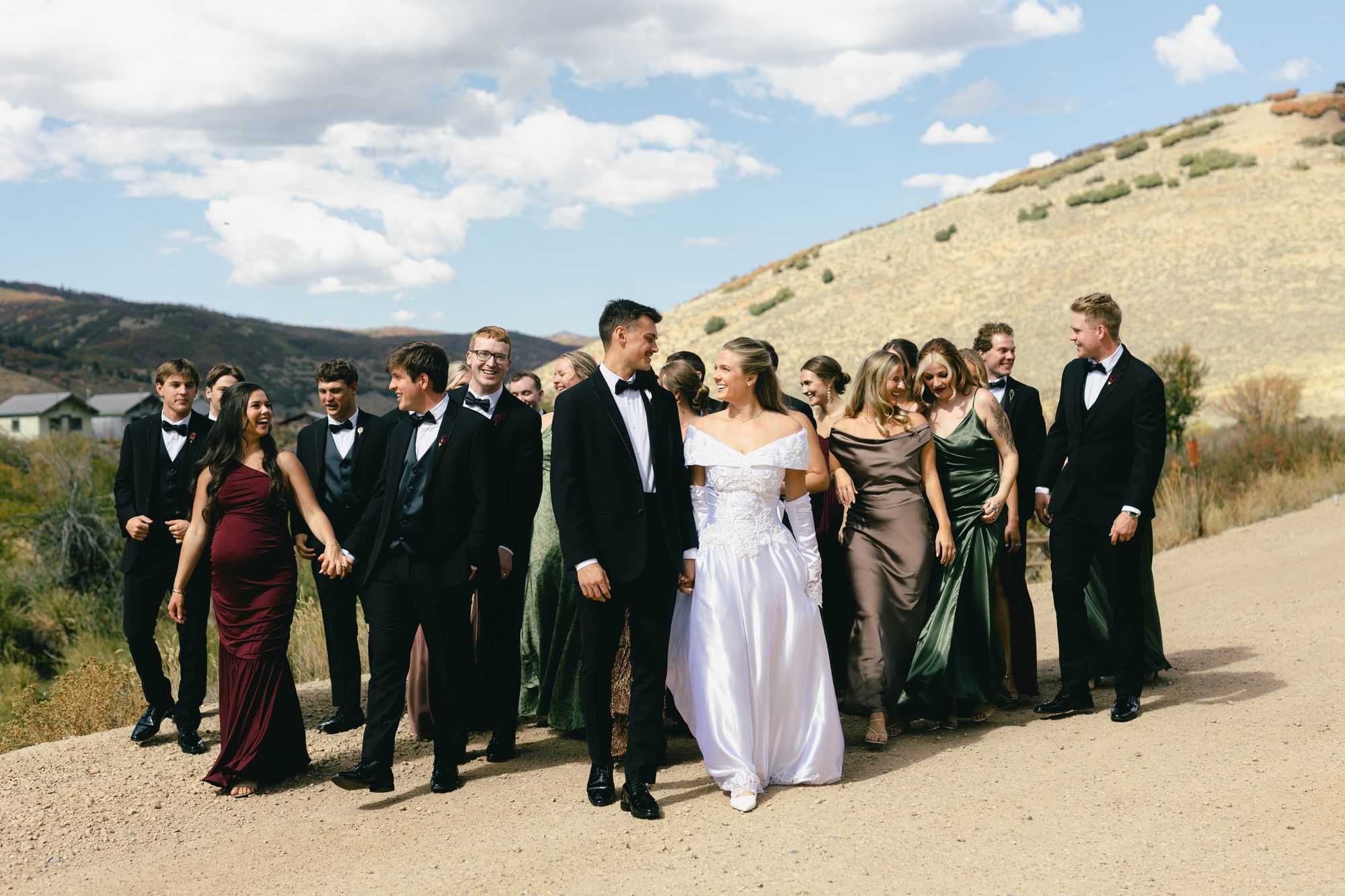 A bridal party on the hillside above Salt Lake City, Utah wedding photography by Christopher Cook